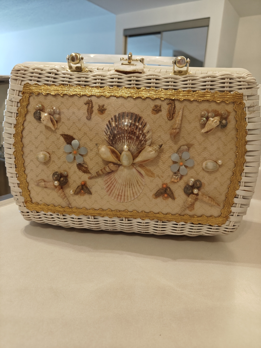 Vintage Atlas "Princess Charming" Wicker Shell-Embellished Shoulder Bag